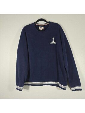 Lands End Serious Sweats Sweatshirt Men XL Blue Long Sleeve Nautical Stripes